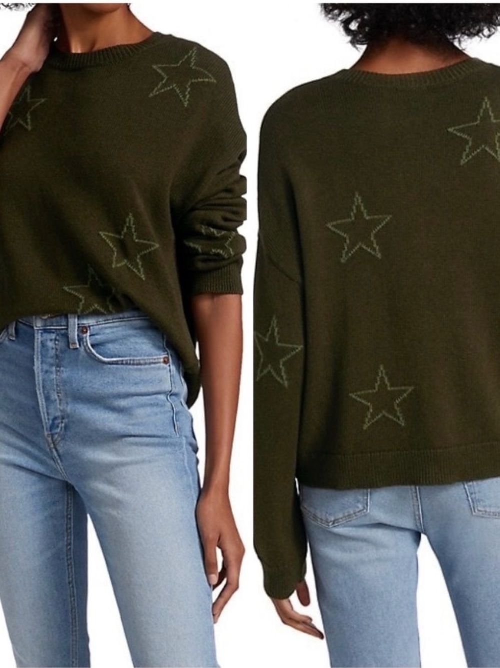 Rails Olive Star-Accent Crewneck Sweater
